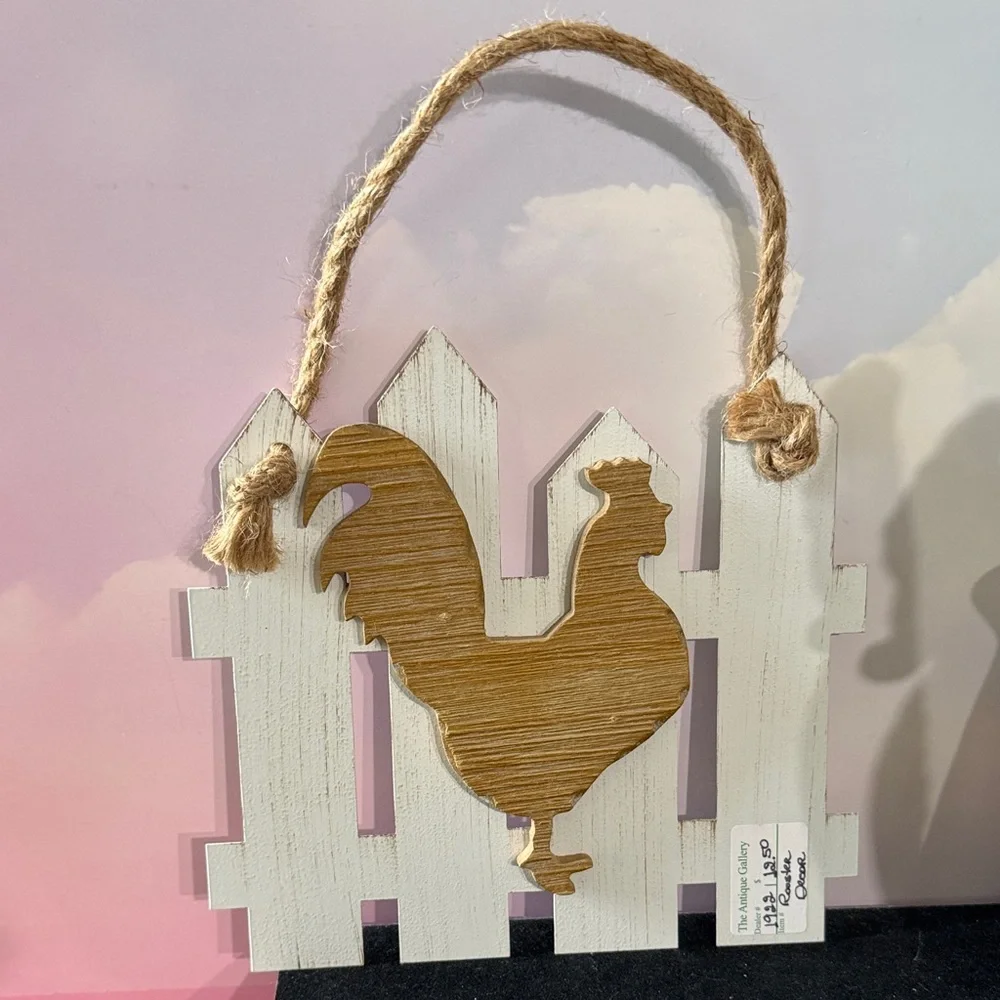 Rustic White and Brown Rooster Wall Decor
